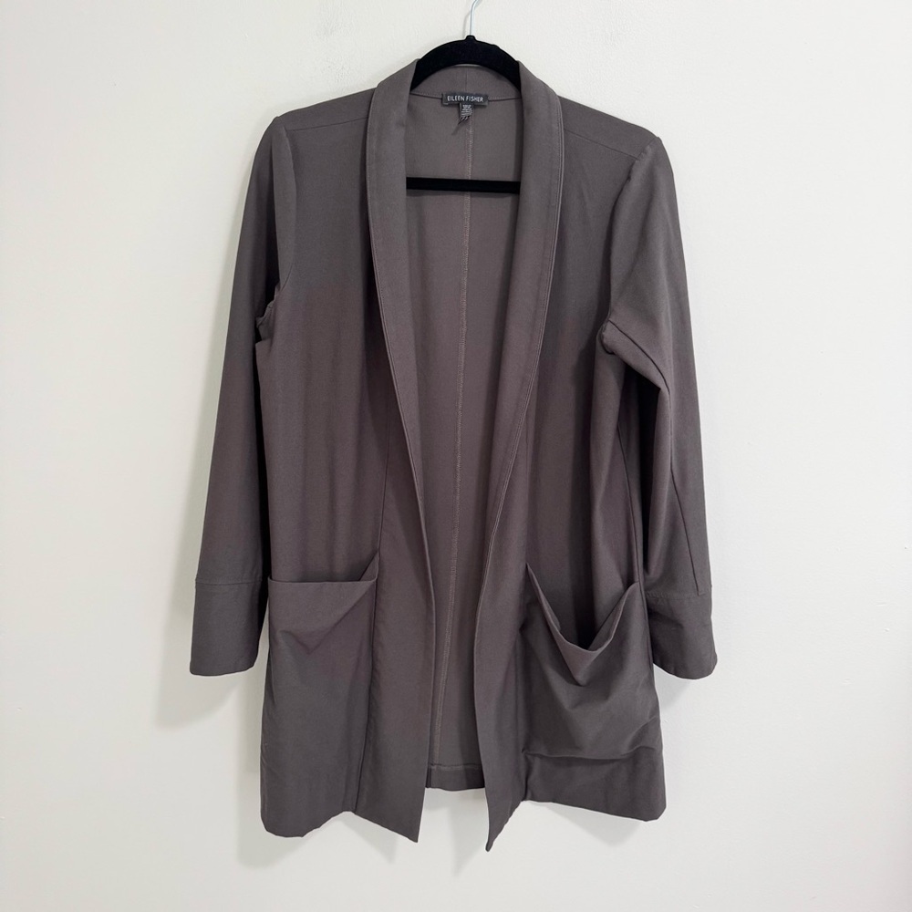 Eileen Fisher Taupe Open-Front Lightweight Jacket